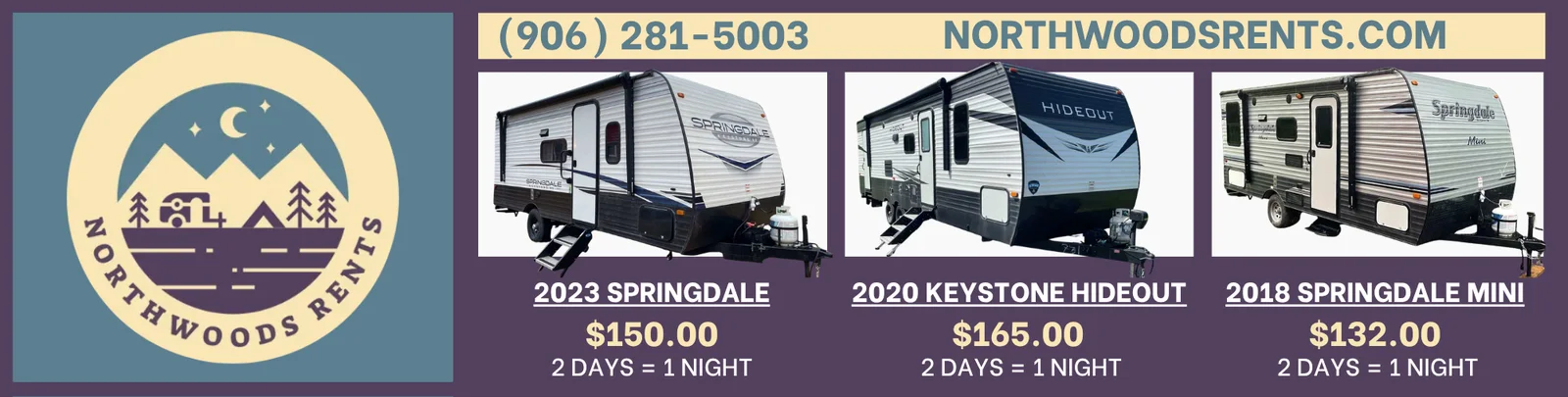 Northwoods Rents wide double ad